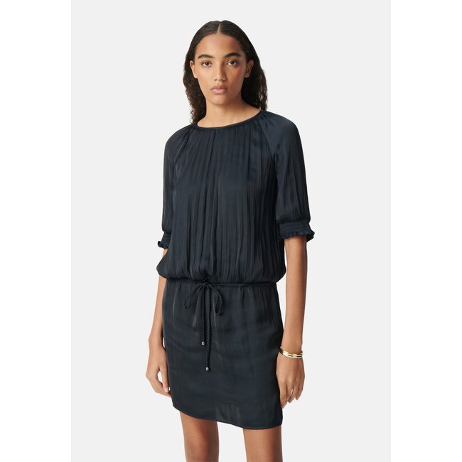 Robe habillée effet drapé froissé bleu marine <span itemprop=