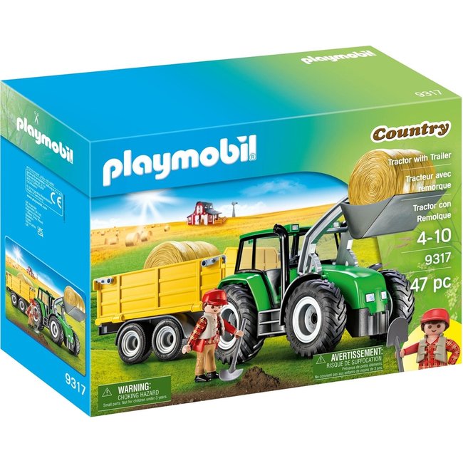 Grand tracteur avec remorque multicolore <span itemprop=