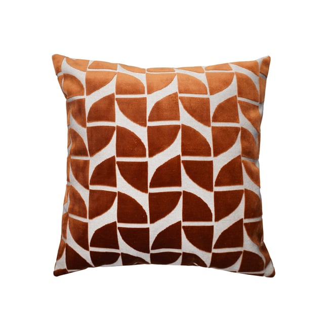 Coussin décoratif carré en velours dévoré à motif géométrique - DOUCEUR D'INTÉRIEUR