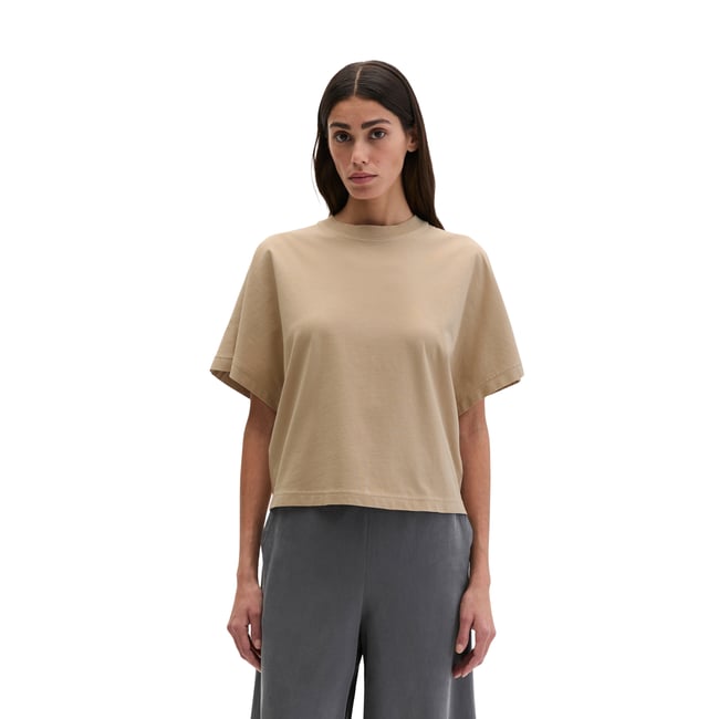 T-shirt loose en coton bio régénéré beige <span itemprop=