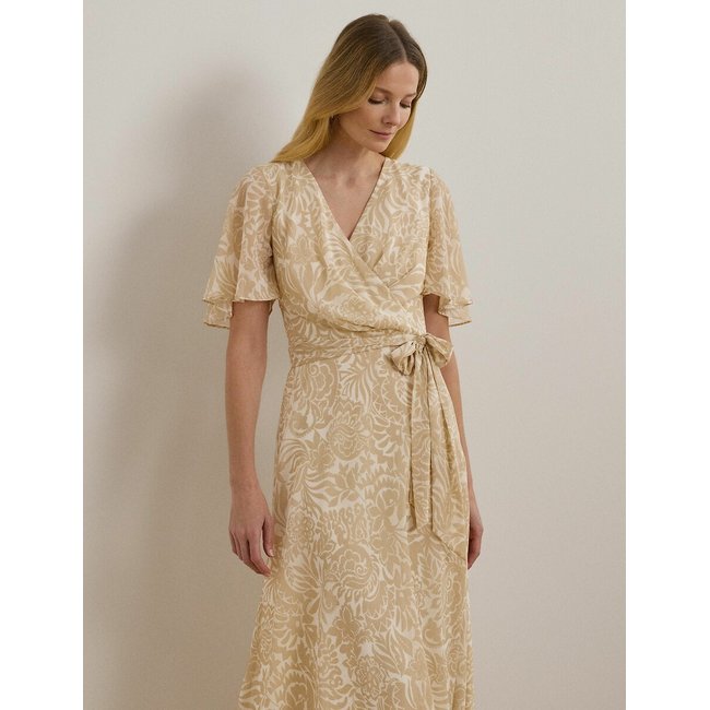Robe manches courtes ceinturée crème <span itemprop=