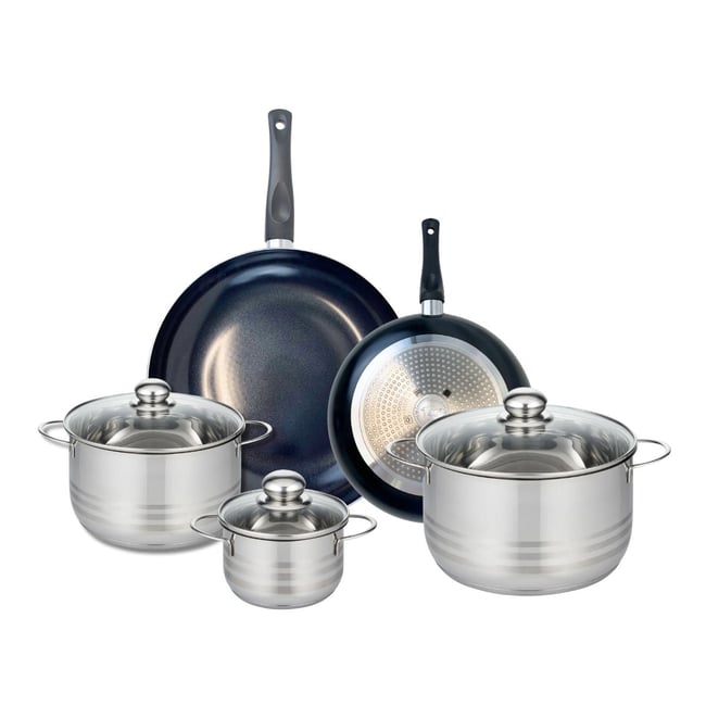Batterie 2 poêles 24/32cm + 3 faitouts 14/20/24cm PRIMA BRILLANT noir <span itemprop=