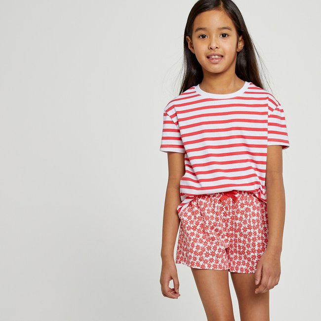 T-shirt col rond rayé rayé blanc/rouge <span itemprop=