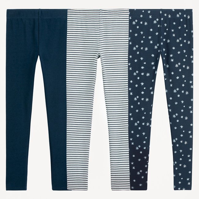 Lot de 3 leggings 18 mois-14 ans bleu marine + rayé + imprimé <span itemprop=