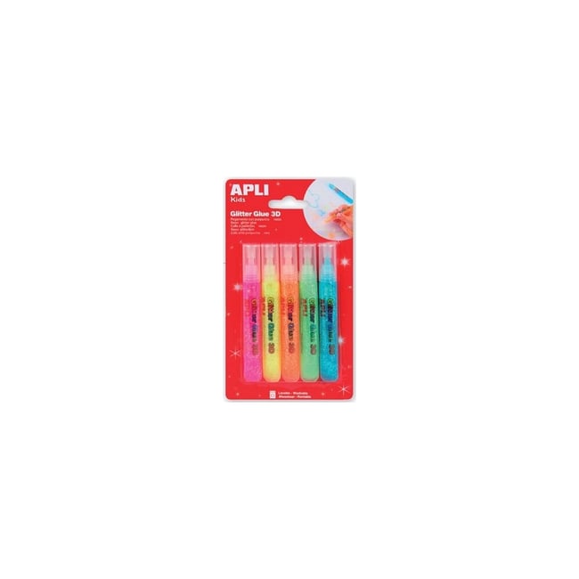 Colle Paillettes 5 tubes Glitter Fluo 3D - APLI-AGIPA