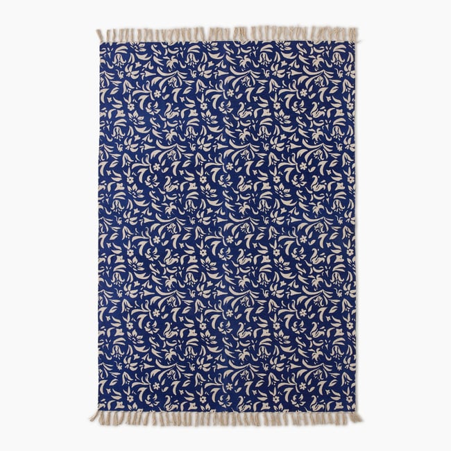 Tapis à imprimé fleurs, 120x180cm, 100% coton Couleur electrique <span itemprop=