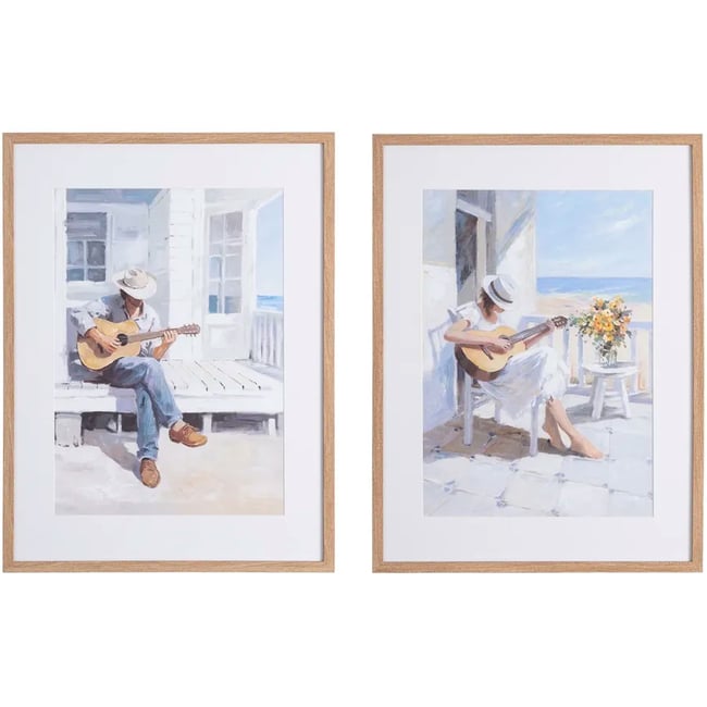 Set de 2 tableaux peints à la main guitare 60x3.5x80cm Couleur multicolore <span itemprop=