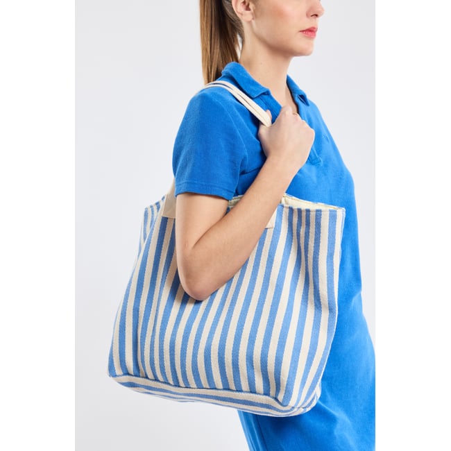 Sac rayé en toile nature/blue saphir <span itemprop=