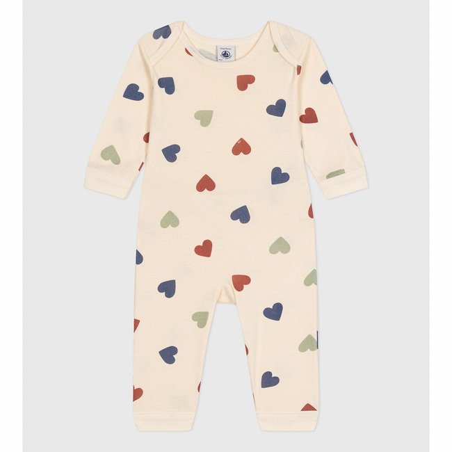 Heart Print Cotton Sleepsuit without Feet, heart print, PETIT BATEAU