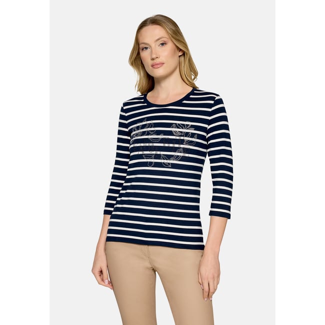 T-shirt à rainures à pierres fantaisie bleu/blanc <span itemprop=