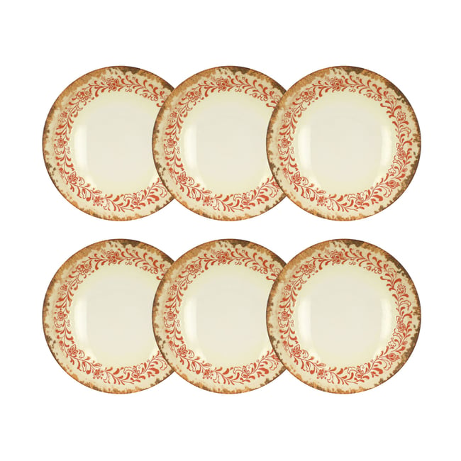 Lot de 6 assiettes creuses 21cm en porcelaine, PALAZZO Couleur rouge <span itemprop=