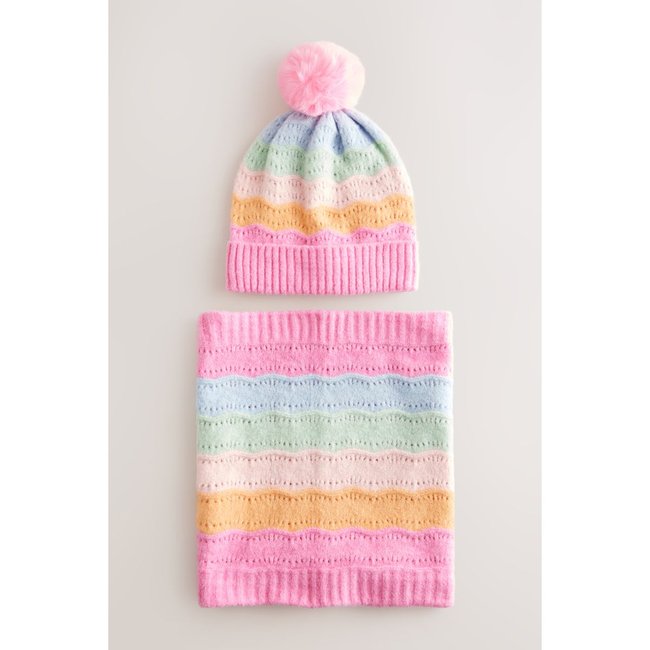 Chapeau et écharpe, ensemble multi arc-en-ciel <span itemprop=