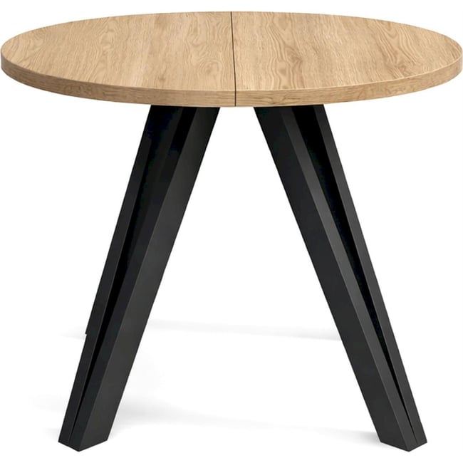 Table à manger ronde extensible piètement hairpin Couleur chêne cremona et noir <span itemprop=