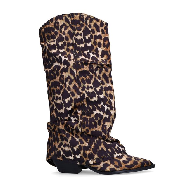Santiags léopard denim avec rabat cognac <span itemprop=