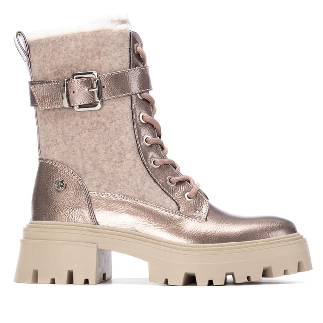 Bottine Militaire Plaine Décontractée Fermeture éclair rose <span itemprop=