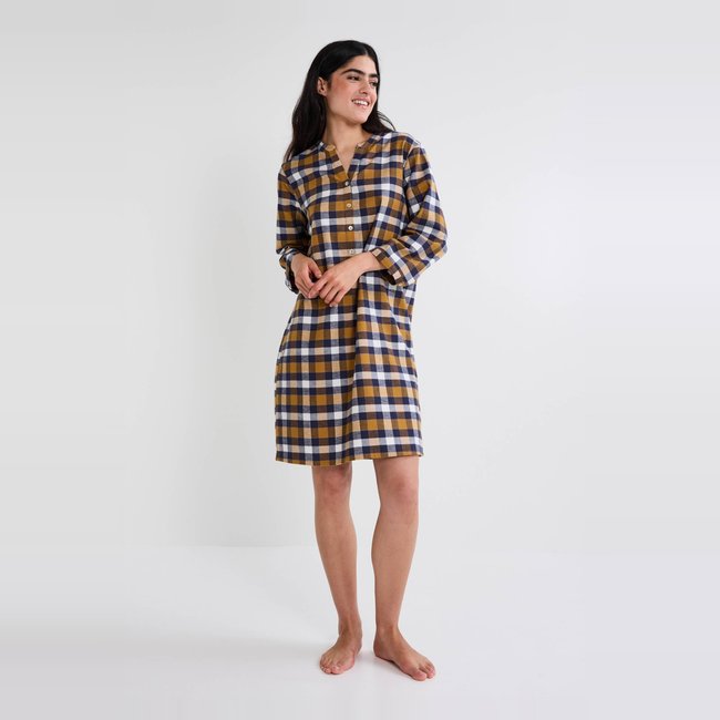 Chemise de nuit à carreaux en coton BIO malt <span itemprop=