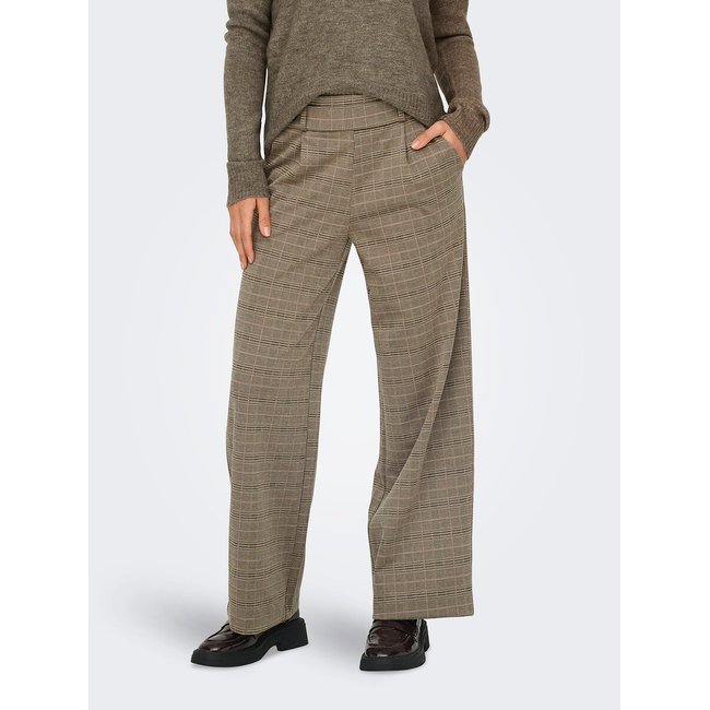 Pantalón ancho a cuadros cuadros beige <span itemprop=