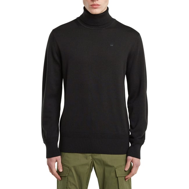Pull en laine noir uni avec une coupe droite et logo iconique noir <span itemprop=