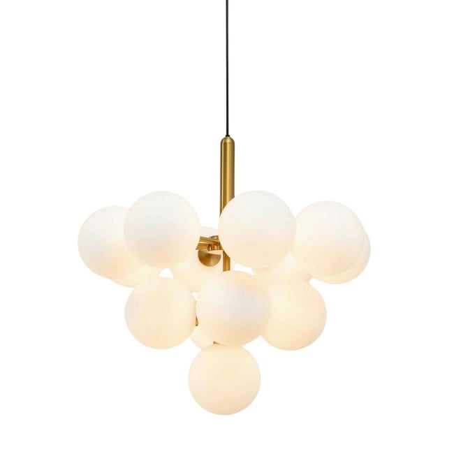 Majestueuse suspension moderne - CORETTA Couleur laiton et blanc <span itemprop=