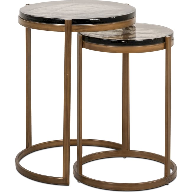 Table d'appoint ronde en fer Cleo Couleur doré verre effet artisanal noir <span itemprop=