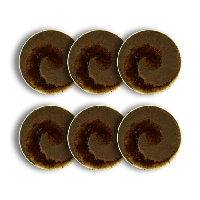 Lot de 6 assiettes à dessert en porcelaine 21cm, SATURNE Couleur marron <span itemprop=