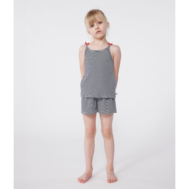 Pyjashort en coton, à bretelles, à rayures marine/blanc <span itemprop=
