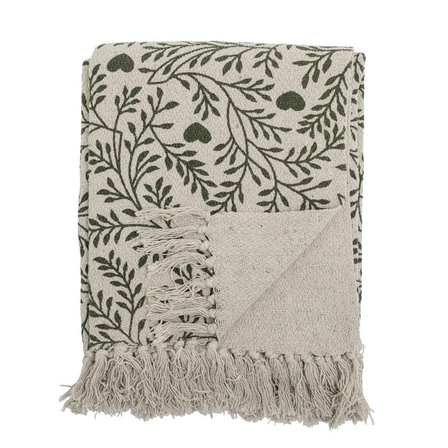 Plaid coton recyclé imprimé  Maribelle vert <span itemprop=
