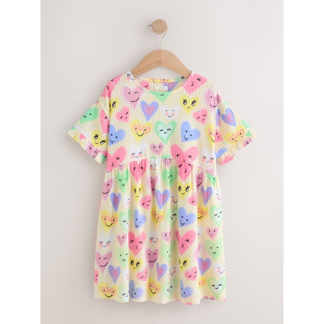 Robe en jersey à manches courtes imprimé cœur jaune clair <span itemprop=