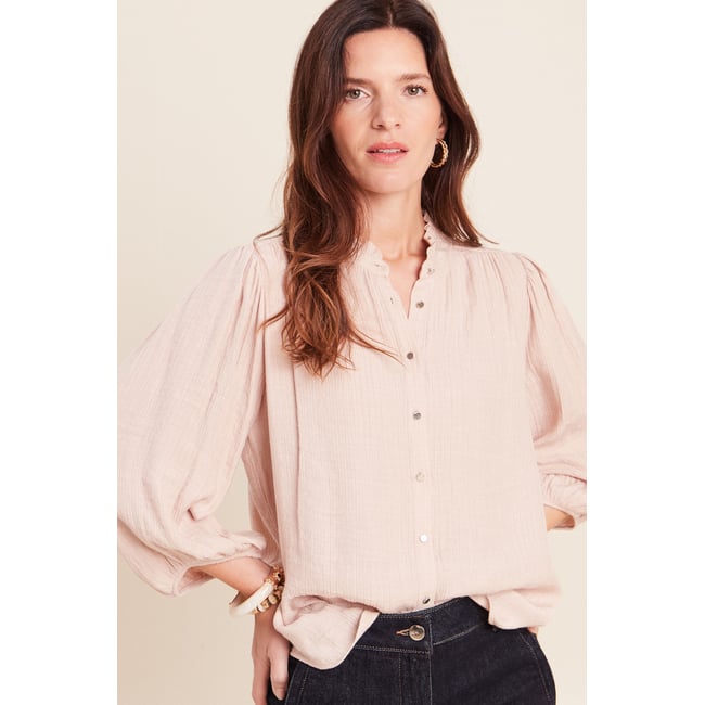 Chemise col montant manches 3/4 ivoire <span itemprop=