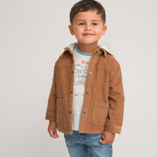 Surchemise en velours côtelé à capuche camel <span itemprop=