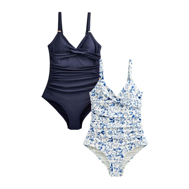 Maillots de bain gainants, lot 2 crème bleu à motifs/marine <span itemprop=