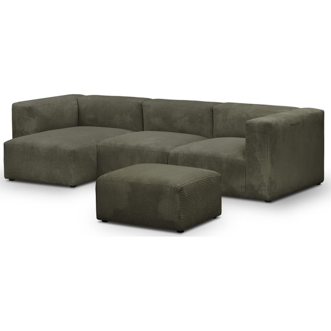 Canapé d'angle à gauche modulable 4 places en velours côtelé + pouf - MODULO Couleur vert kaki <span itemprop=