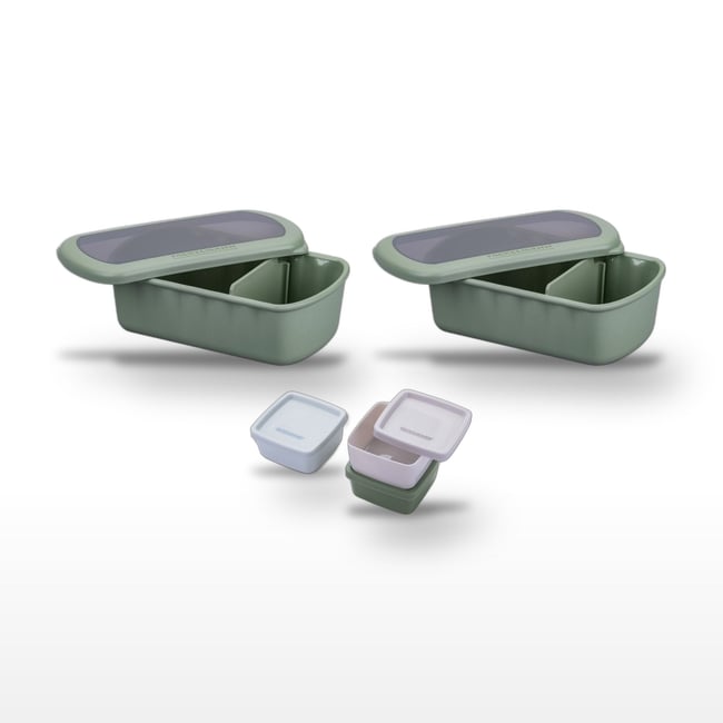 Lot de 2 lunch box 1L avec 3 boites à sauce STORAGE vert|bleu|beige <span itemprop=