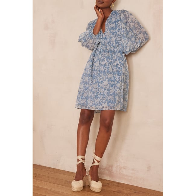 Robe LAURIZA en coton bleu <span itemprop=