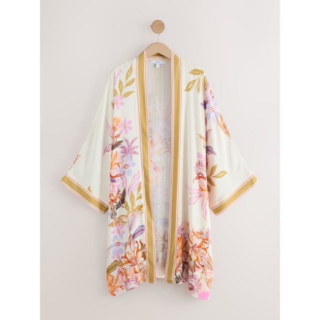 Kimono long écru/blanc floral <span itemprop=
