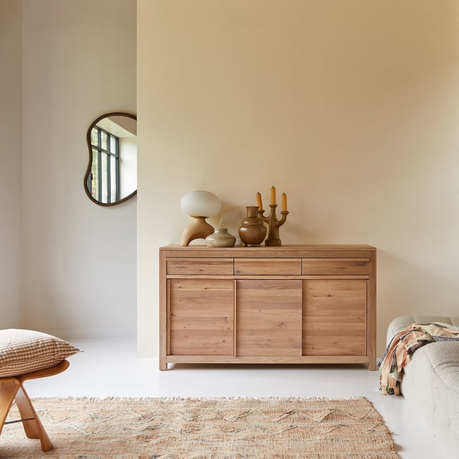 Buffet bas en Chêne massif, LUCE Couleur naturel <span itemprop=