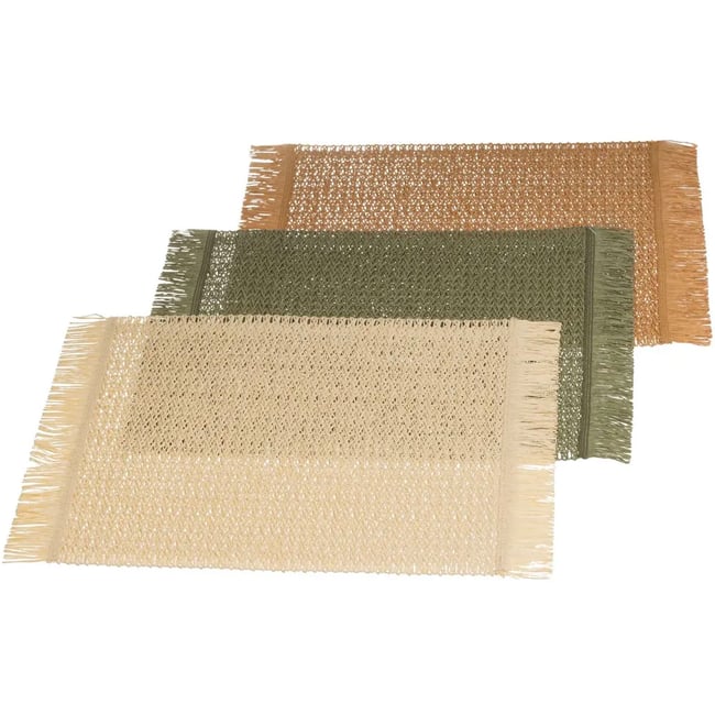 Set de 3 sets de table rectangulaires en fibre beige, vert, marron multicolore <span itemprop=