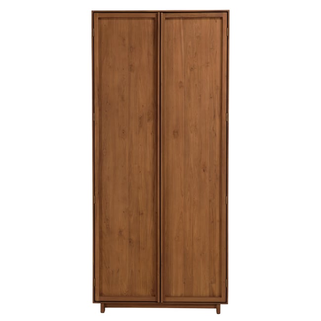 Armoire 2 portes 90x200cm en bois de teck recyclé SWING Couleur bois naturel <span itemprop=