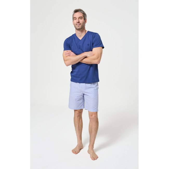 Short en coton imprimé Rayé bleu <span itemprop=