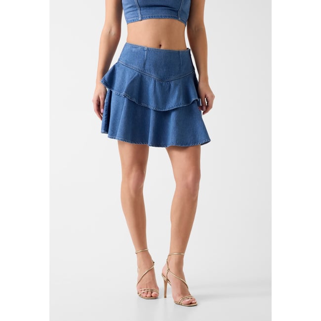Jupe En Denim À Volants bleu <span itemprop=