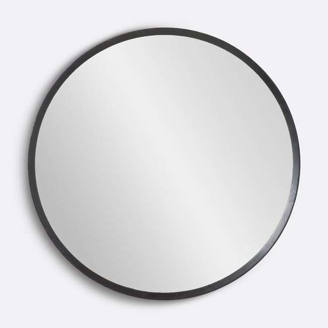 Miroir rond en chêne massif noir, Ø100 cm, Orion Couleur noir <span itemprop=