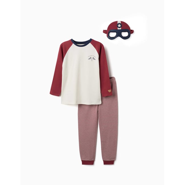 Pyjama à manches longues en coton avec masque rembourré rouge foncé <span itemprop=