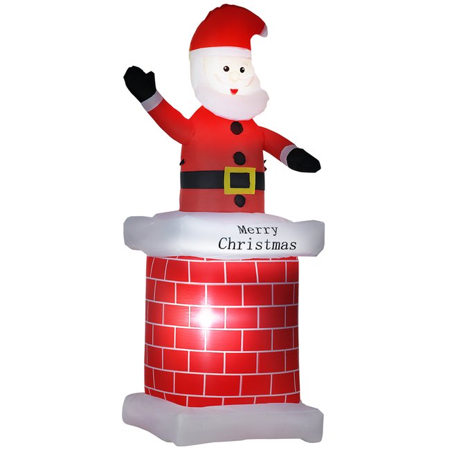Père Noël gonflable avec cheminée LED 2,10H m polyester Couleur rouge <span itemprop=