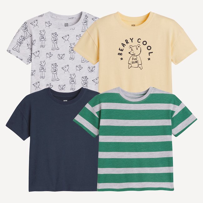 Lot de 4 T-shirts, motifs oursons et rayures multicolore <span itemprop=
