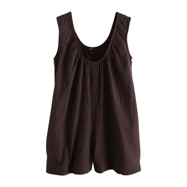 Barboteuse en double gaze marron chocolat <span itemprop=