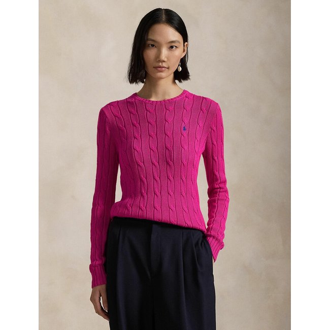 Pull maille torsadée col rond JULIANNA rose <span itemprop=