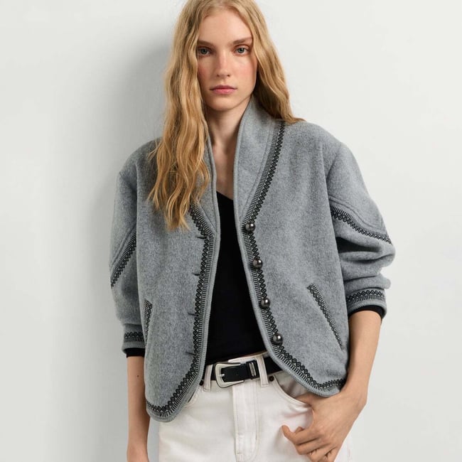 Veste Avec Détails Brodés gris chine <span itemprop=