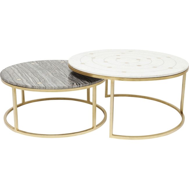 Lot de 2 tables basses en marbre et acier, MYSTIC Couleur or <span itemprop=