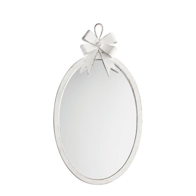Miroir ovale petit modèle NŒUD Couleur blanc antique <span itemprop=