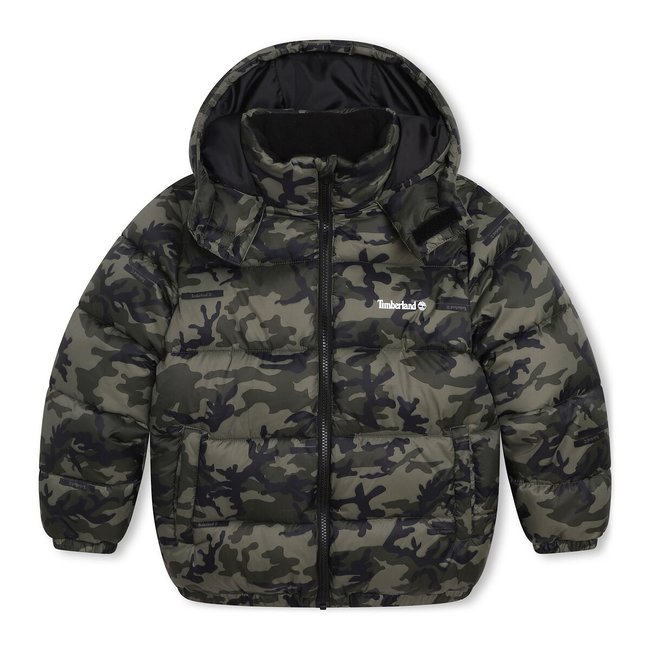 Doudoune à capuche imprimé camouflage camouflage <span itemprop=